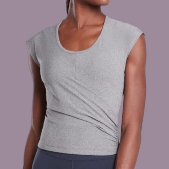 Athleta Tops - *Athleta | Bayview Ribbed Cropped Faux Wrap Top Workout Tank in Heather Grey L
